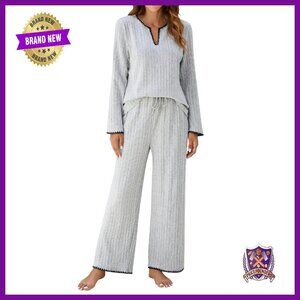 Women's Fleece Pajama Set with Pockets, Long Sleeve Lounge Wear